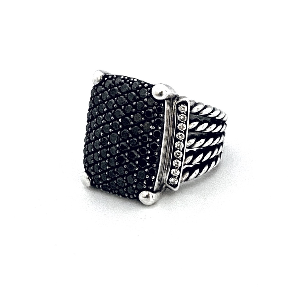 20x16mm Large David Yurman Wheaton Ring with Black Pave Diamonds, Size: 8 - Picture 4 of 9